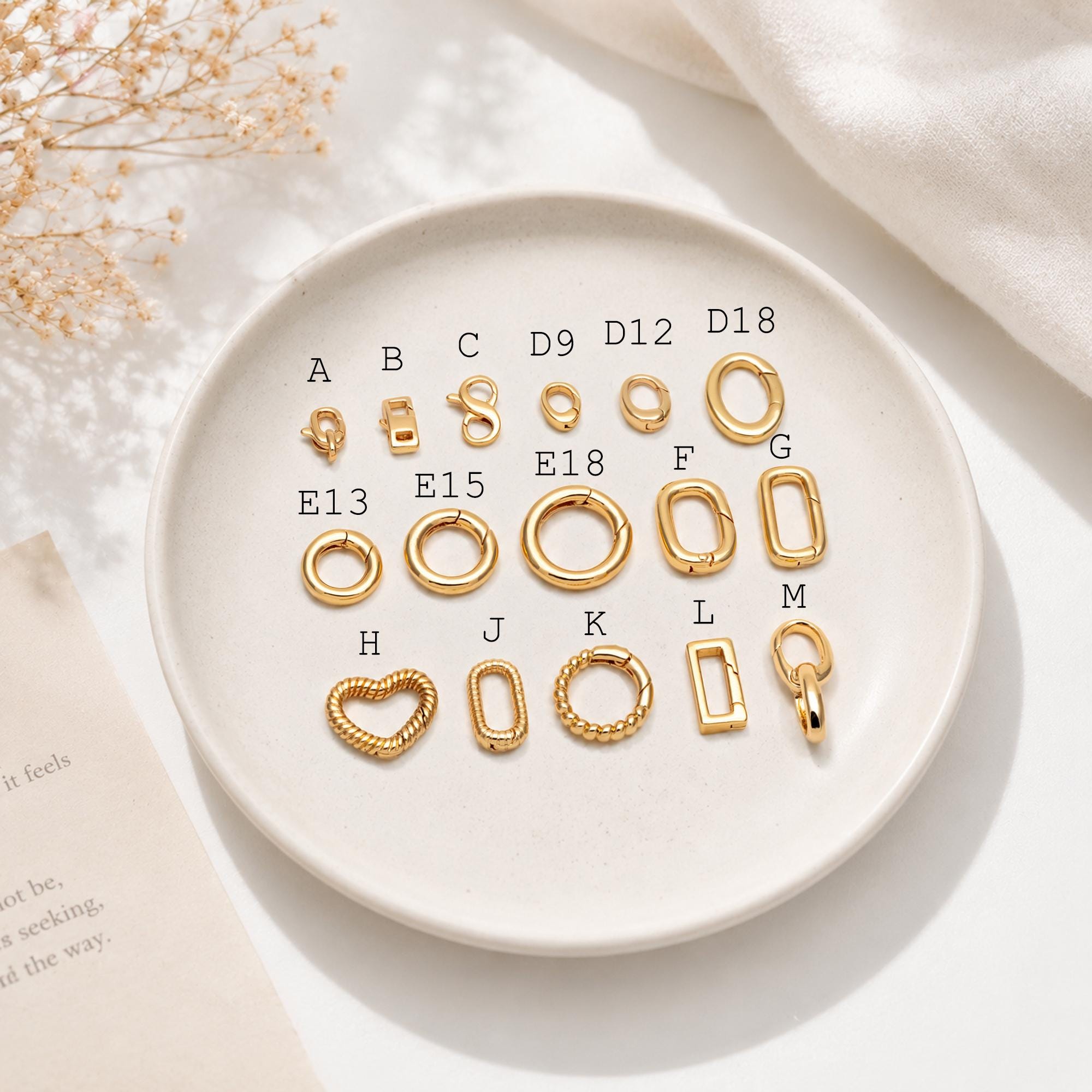 2pcs Gold Plated Jewelry Clasps, Spring Gate Ring for Necklace Bracelet Making, DIY Jewelry Findings, Bag Charm Clasps (GB-1831)